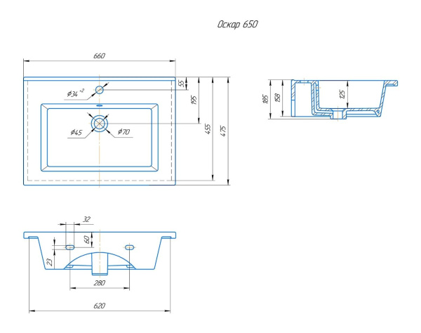 Раковина встраиваемая Onika Оскар 65 4640021062203