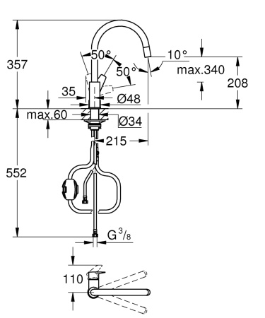 Смеситель для кухни с выдвижным изливом Grohe BauEdge New 30536 000 (30536000)