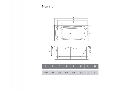 Акриловая ванна (170х75) Relisan Marina Гл000008874