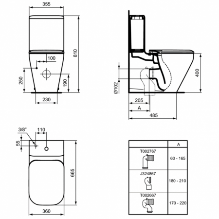 Чаша унитаза напольный пристенный Ideal Standard TONIC II AquaBlade K316901