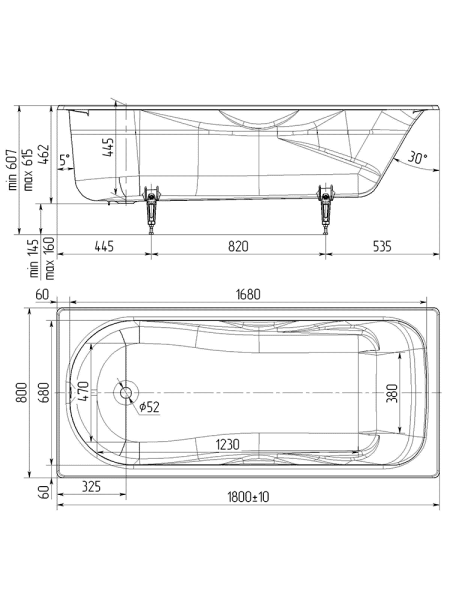 Чугунная ванна Wotte Comfort 180 x 80 см, (Comfort 1800x800), белая