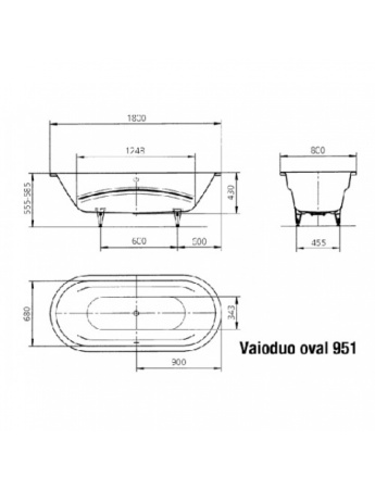 Стальная ванна (180х80) Kaldewei Vaio Duo Oval 951 Standard 233100010001