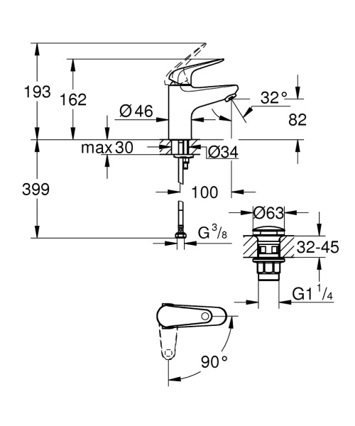 Смеситель для раковины однорычажный Grohe Euroeco New 24258 001 (24258001) хром