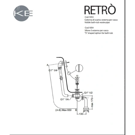 Ванна из литьевого мрамора (170х77) Kerasan Retro 105590 белый, ножки хром