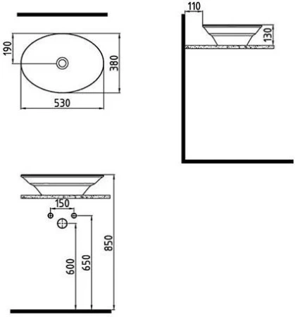 Раковина накладная (53х38) Bien Dune DNLG05301FD0W3000