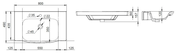 Раковина встраиваемая сверху (80х49) Am.Pm Like M80WCC0802WG