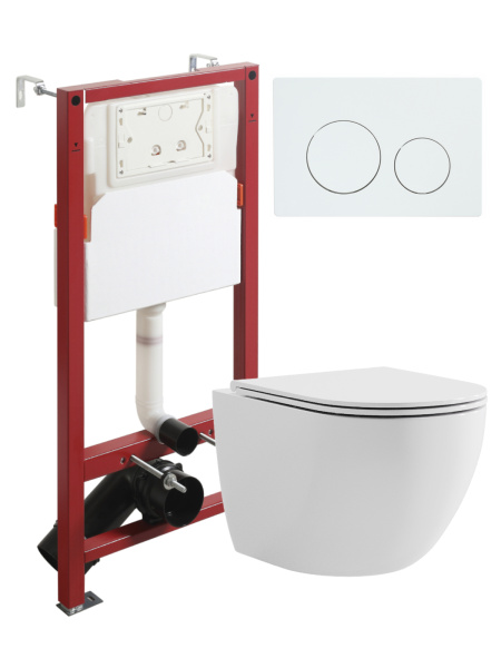 Комплект унитаза с инсталляцией безободковый Agger ATI03100+APB188 кнопка смыва белый