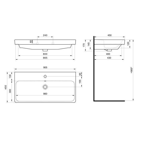 Раковина встраиваемая Onika Адриана 90 1WH501629