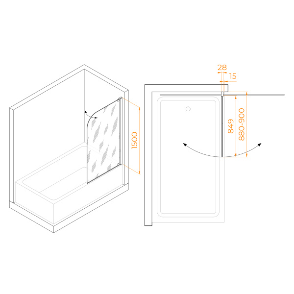 Шторка на ванну 90 см  RGW Screens SC-01 03110109-11