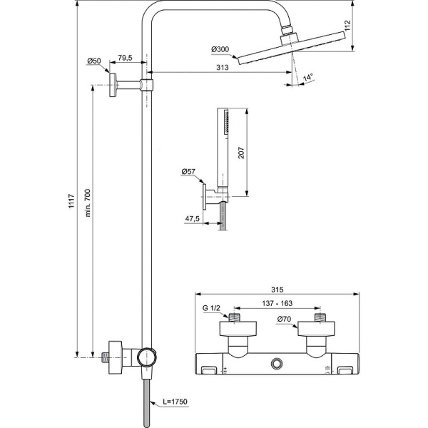 Душевая система с термостатом Ideal Standard Ceratherm T25 BC748XG