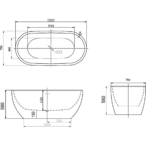 Акриловая ванна (150х75) Art&Max AM-218-1500-750 белый