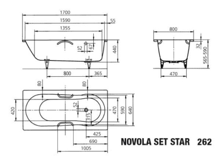 Стальная ванна Kaldewei NOVOLA SET STAR 262 (170x80) 243030003001