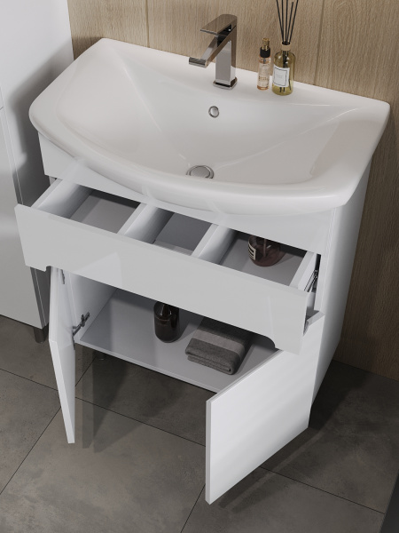 Тумба с раковиной Orange TOPLINE-Rio TR70-03E+RA напольная, белый глянец