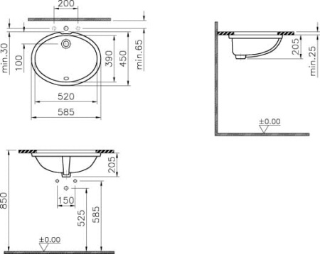 Раковина встраиваемая снизу (58.5x45) VITRA Arkitekt 6069B003-0012