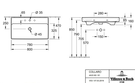 Раковина Villeroy & Boch Collaro (46x80) 4A338001