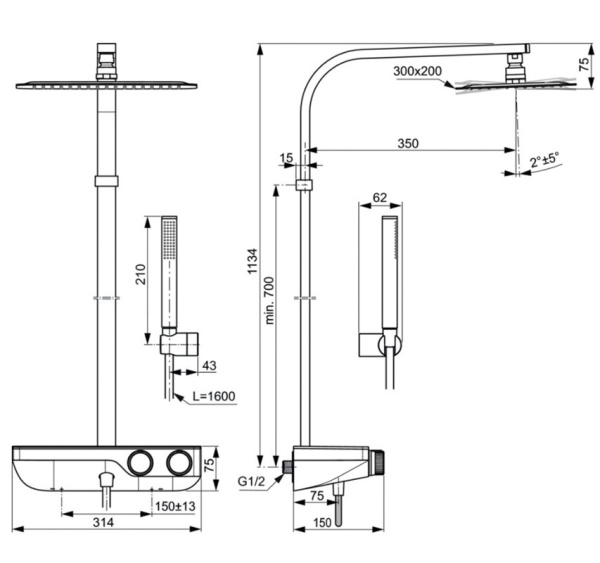 Душевая система с термостатом Ideal Standard CERATHERM S200 A7332AA 
