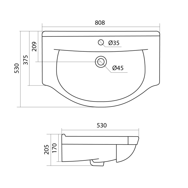 Раковина подвесная (80,8х53) Santek Эльбрус 80 1WH109653