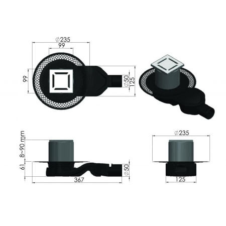 Душевой трап (10х10) Berges Wasserhaus Platz Norma 100х100 092158 золото глнец