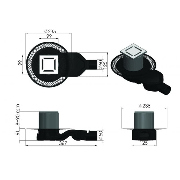 Душевой трап (10х10) Berges Wasserhaus Platz Norma 100х100 092158 золото глнец