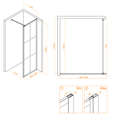 Душевая перегородка 100 см RGW WA-111 B Walk In 411011110-84 прозрачное