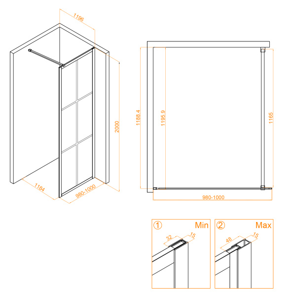 Душевая перегородка 100 см RGW WA-111 B Walk In 411011110-84 прозрачное