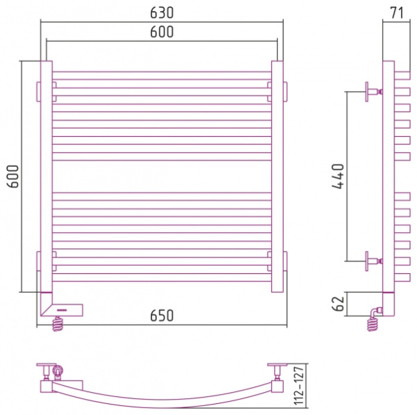 Полотенцесушитель Электрический Cунержа Аркус 2.0 Левый (600x600) Матовый БЕЛЫЙ 30-5604-6060