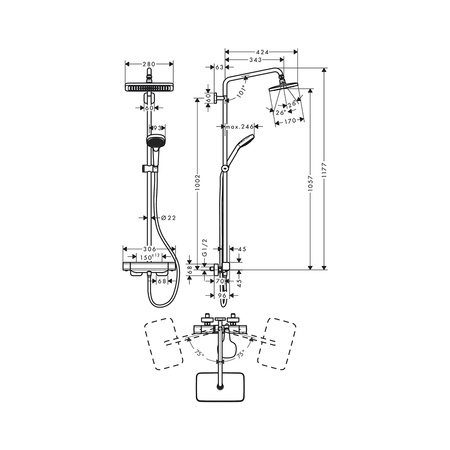 	 Душевая система с термостатом Hansgrohe Croma E Showerpipe 280 1jet EcoSmart 27660000 хром