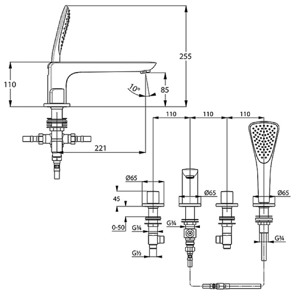 Смеситель на борт ванны Kludi Ameo 414240530
