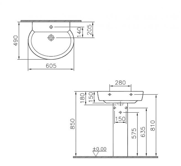 Раковина  VITRA Sunrise 9607B003-7650 (60.5x49 см)
