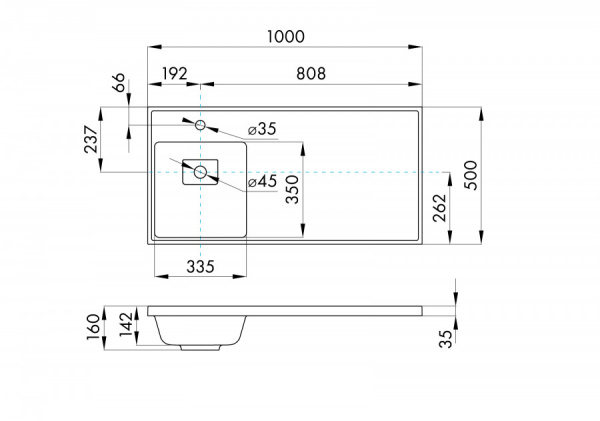 Раковина Aquaton Лайн 1A72853KLF21L, 100 см, литьевой мрамор, левая, графит