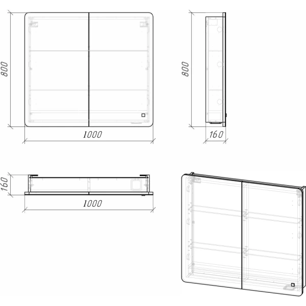 Зеркало-шкаф (100х80) Grossman Адель 2010004 с LED подсветкой правая