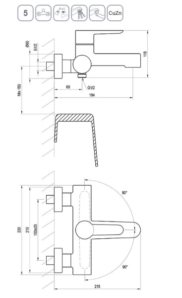 Смеситель для ванны Ravak Puri PU 022.20/150 X070185