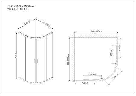 Душевой уголок Vincea  Scala VSQ-2SC100CL (100х100) хром, стекло прозрачное