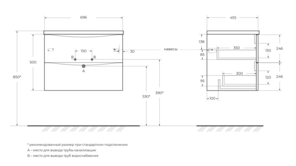 Тумба под раковину BelBagno Marino-Cer 70 MARINO-CER-N-700-2C-SO-RR-P