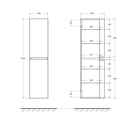 Пенал подвесной Cezares  Vague 54850 Rovere sbiancato
