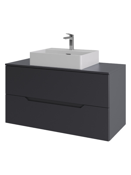 Тумба с раковиной подвесная 100 см, Orange Line Li-100TugMDF+B04-500W графит/белый