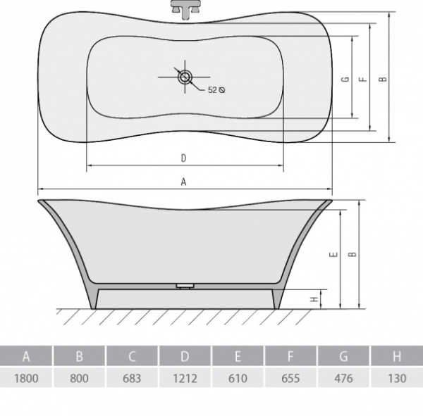Ванна из литого мрамора ALPEN Flora 180 a09713 Ванна из литого мрамора ALPEN Flora 180 a09713