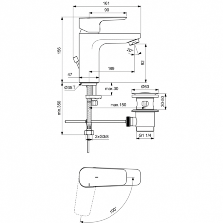 Смеситель для раковины Ideal Standard CERAPLAN III SLIM BC570AA, хром