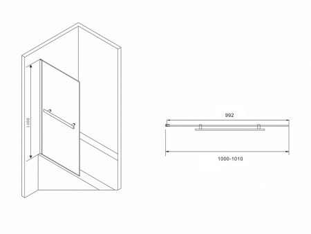 Шторка на ванну (100х140) ABBER Immer Offen AG70100B черный
