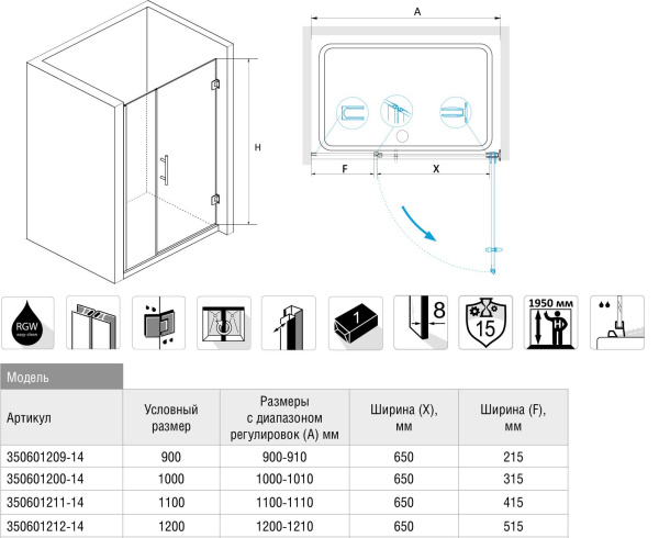 Душевая дверь 100 см RGW Hotel HO-011-B 350601200-21 матовое