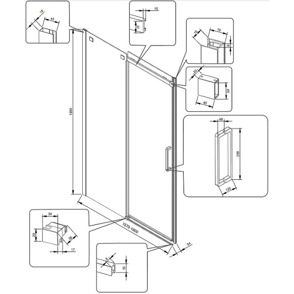 Душевая дверь Veconi Vianno VN-71, (160x195) VN71-160-01-19C4