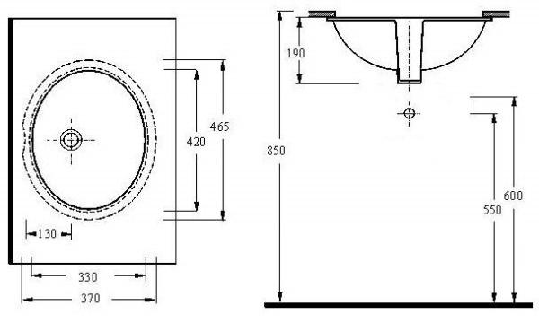 Раковина встраиваемая снизу (46,5х37) beWash Balaton 91461001
