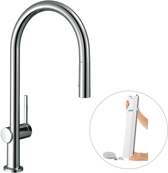 Смеситель для кухни с выдвижным изливом sBox Hansgrohe Talis M54 2jet 72801340 шлифованный черный хром