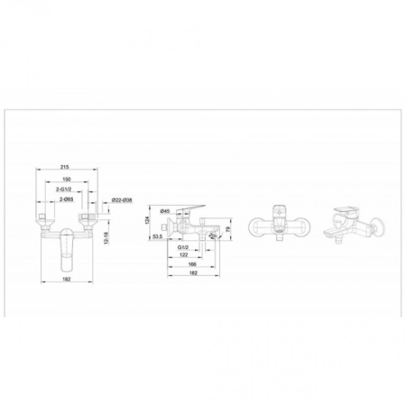 Смеситель для ванны короткий излив Bravat Rhein F6429564BW-01-ENG