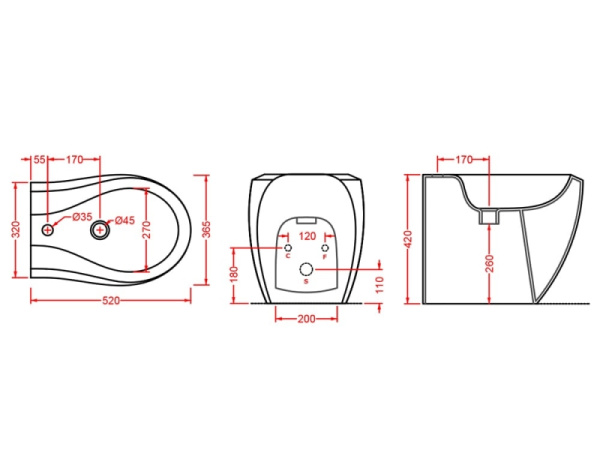 Биде напольное Artceram Blend BLB002 03  00/ L3150 nero*1