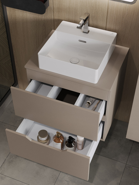 Тумба с раковиной подвесная 60 см, Orange Line Li-60TuLMDF+B04-405W латте/белый