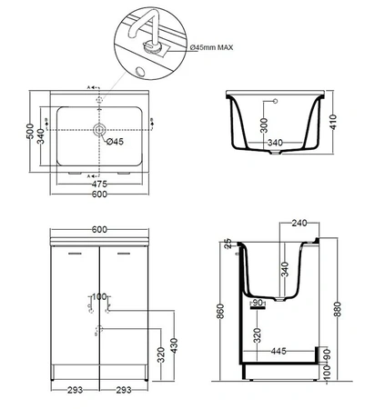 Комплект для постирочной с сифоном Kerasan Aquadom 9166K3N*0 белый матовый, без отверстия под смеситель 
