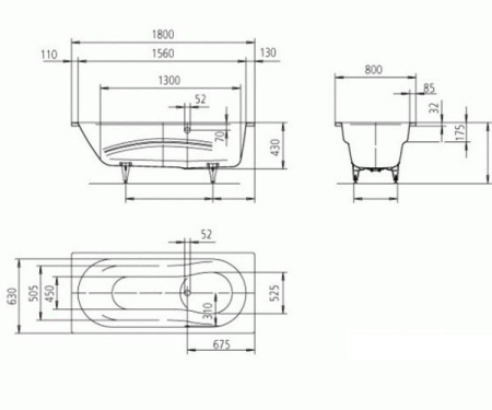 Стальная ванна (180х80) Kaldewei Vaio Set 946 Standard 234600010001