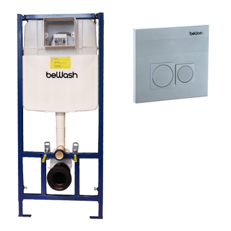 Комплект Инсталляция beWash для подвесного унитаза BW74 с кнопкой смыва Bona P02MC, хром матовый  K500RZVP0200MKK00000