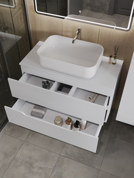 Тумба с раковиной подвесная 100 см, Orange Line Li-100TuwMDF+B03-600W белый